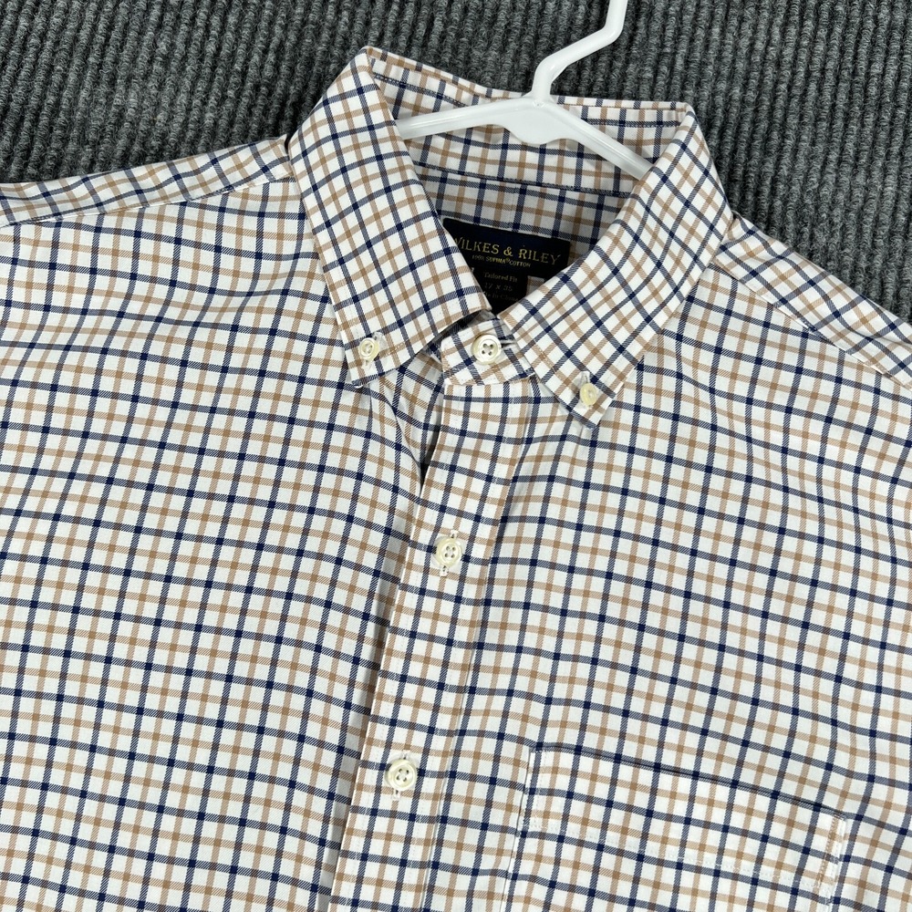 Wilkes Riley Shirt Mens 17 35 White Check Long Sleeve Button Down Casual Dress